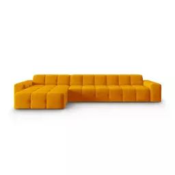 Canapé d’angle gauche 5 places en tissu velours orange