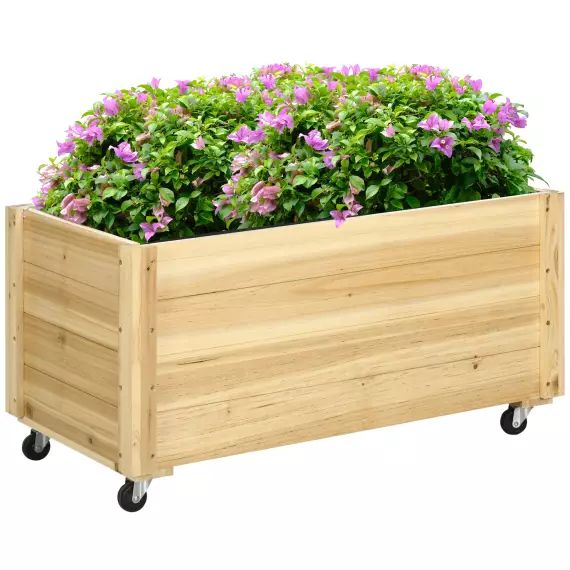 Jardinière rectangulaire sur roulettes bois de sapin autoclave