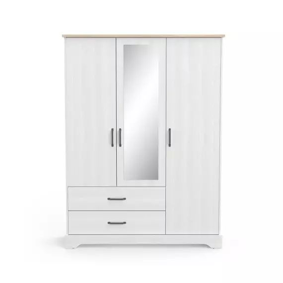 Armoire 3 portes, 1 miroir et 2 tiroirs – H199,60 cm – Blanc