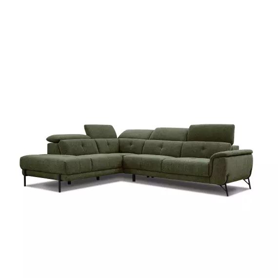 Canapé d’angle gauche  5 places en tissu vert