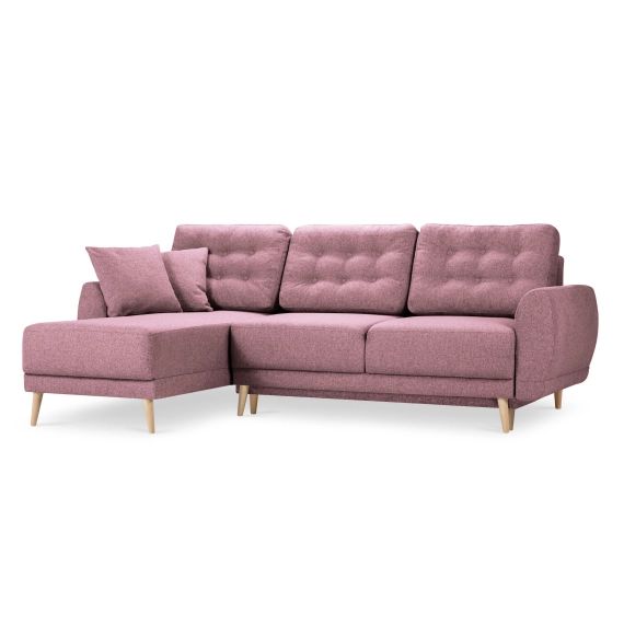 Canapé d’angle 4 places en tissu structuré rose