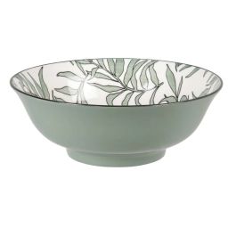 Saladier en porcelaine blanche motif végétal vert D21