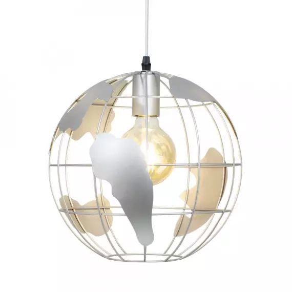 Suspension globe terrestre en métal argent