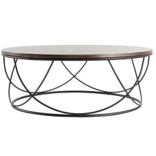 Table basse ronde bois foncé et métal noir D80 x H30 cm LACE