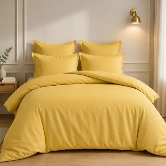 Parure housse de couette coton jaune 140×200 cm