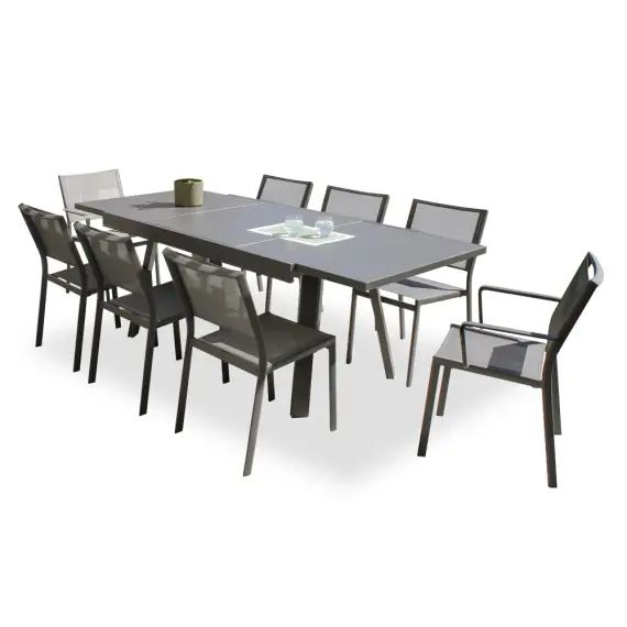 Ensemble repas de jardin 8 places en aluminium gris anthracite