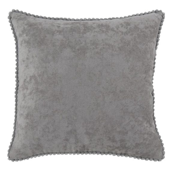 Housse de coussin en velours gris avec pompoms 40×40