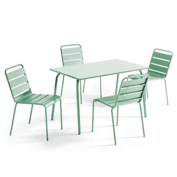 Ensemble table de jardin en métal et 4 chaises vert sauge