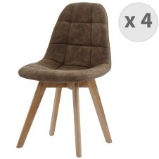Chaise scandinave microfibre vintage marron pieds chêne (x4)