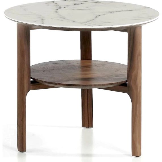 Table d’appoint marbre bois foncé 60x60x50cm