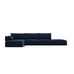 Canapé d’angle gauche 5 places en tissu velours bleu roi