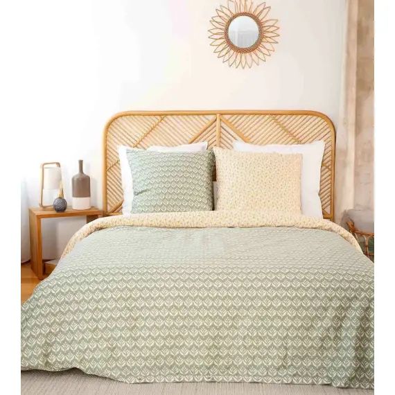 Parure housse de couette satin de coton bio vert 240×260 cm