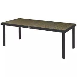 Table de jardin rectangulaire 8 personnes alu noir plateau aspect bois