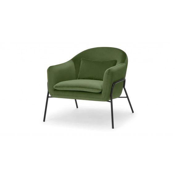 Irma, fauteuil, velours vert prairie et cadre noir