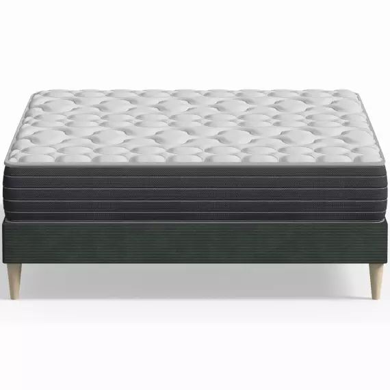 Pack lit 160×200 en velours côtelé vert + Matelas mémoire de forme