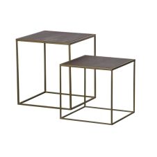 2 tables basses gigognes carrées en métal et bois laiton