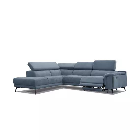 Canapé d’angle gauche 5 places avec relax électrique tissu bleu