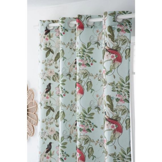 Rideau Charme Oiseau, tamisant bleu clair l.140 x H.260 cm