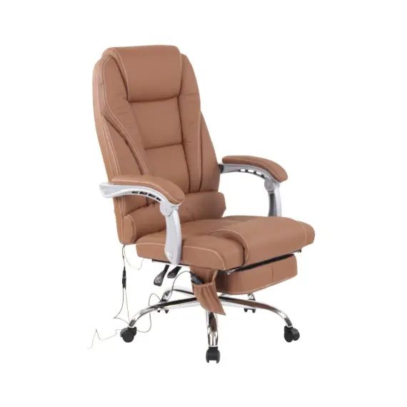 Chaise de bureau massant et réglable en véritable cuir Marron clair