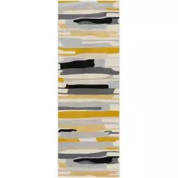 Tapis Géométrique Multicolore – Moutarde et Gris – 80x220cm
