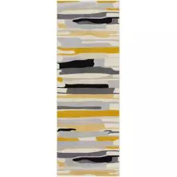 Tapis Géométrique Multicolore – Moutarde et Gris – 80x220cm