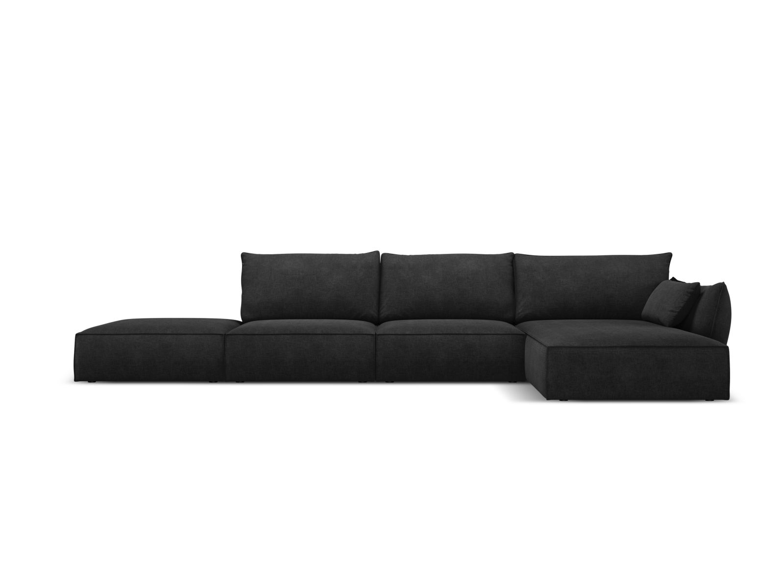 Canapé d’angle droit 5 places en tissu chenille noir