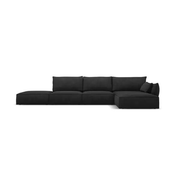 Canapé d’angle droit 5 places en tissu chenille noir