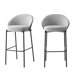 Canelas – Lot de 2 chaises de bar en tissu et métal 76,5cm – Couleur – Gris clair