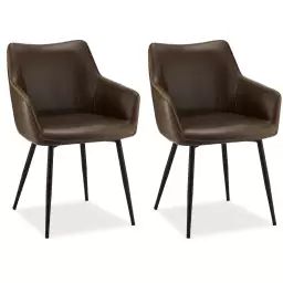 Lot de 2 chaises avec accoudoirs en simili marron foncé