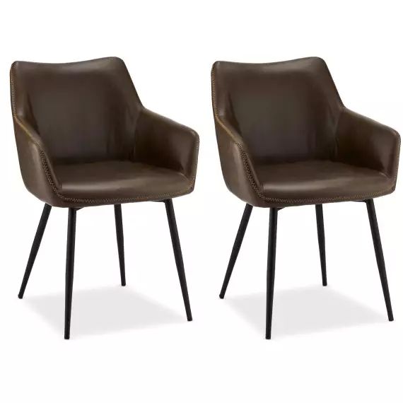 Lot de 2 chaises avec accoudoirs en simili marron foncé