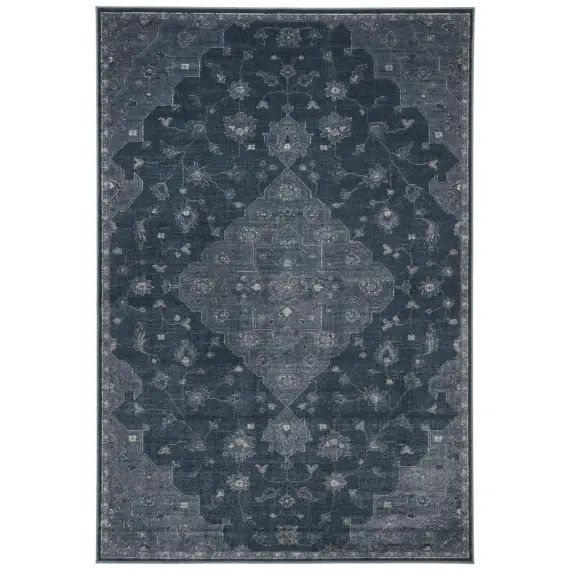 Tapis de salon d&rsquo;inspiration vintage bleu clair et bleu foncé 120×170