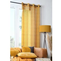 Voilage tamisant au style contemporain polyester moutarde 260 x 140