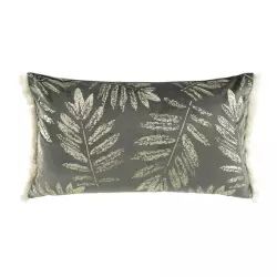 Coussin franges aspect velours or anthracite 30x50cm