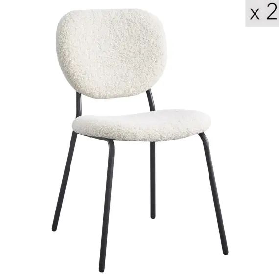 Lot de 2 chaises scandinaves en métal et bouclettes blanc