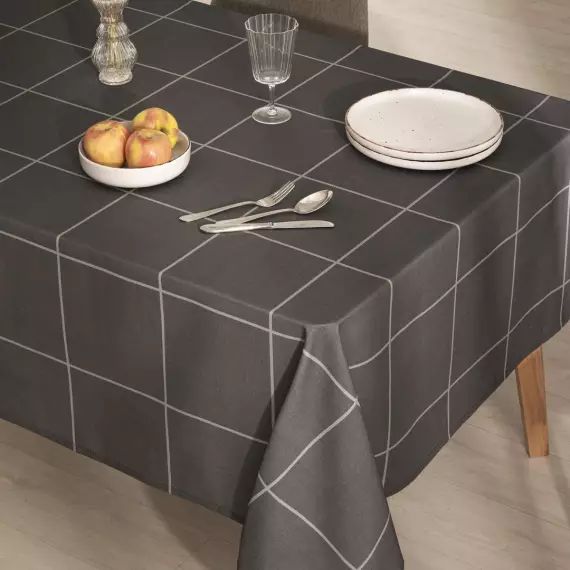 Nappe en coton biologique antitâche imprimée anthracite 140×100 cm