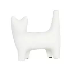 Statuette chat en ciment blanc H13