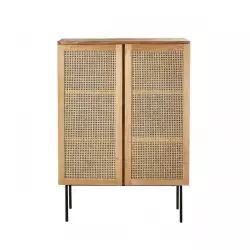 Armoire 2 portes en bois de mindy et cannage