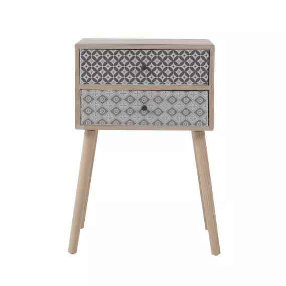 Table de chevet majolique avec 2 tiroirs en bois marron