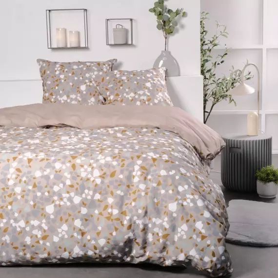 Parure de lit imprimé en coton beige 240×260