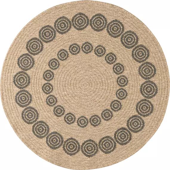 Tapis rond effet  jute à motif géométrique noir 160×160