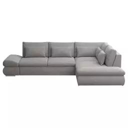 Canapé d’angle droit convertible 4 places en tissu ALINA 2 coloris gris clair