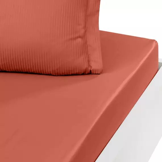 Drap housse uni en satin de coton Terracota 90×190 cm