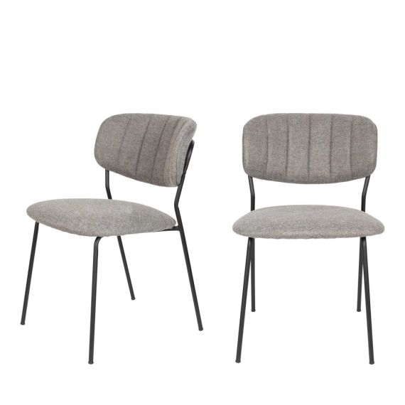Jolien – Lot de 2 chaises en tissu et métal pieds noirs