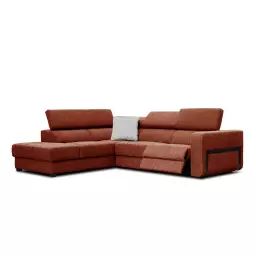 Canapé d’angle gauche 5 places avec un relax électrique tissu brique