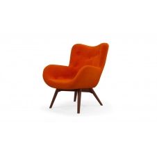 Custom MADE Doris, fauteuil, velours orange agrumes et pieds en bois foncé