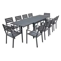 Salon de jardin table 132/264cm en aluminium anthracite