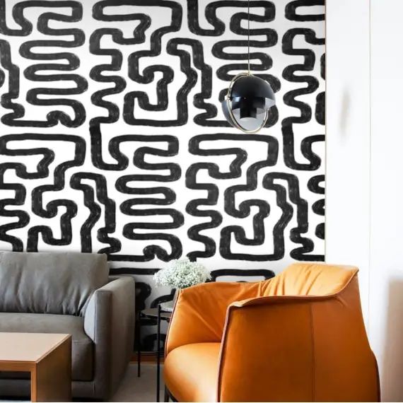 Papier Peint Art Moderne Abstrait Noir et Blanc 250×200 cm