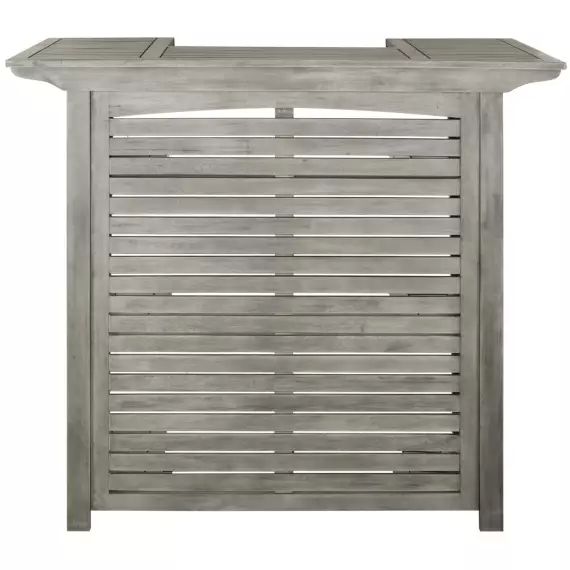 Table de bar intérieur/extérieur en acier et bois d’acacia gris