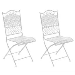Lot de 2 chaises de jardin pliables en métal Blanc antique