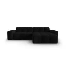 Canapé d’angle droit 4 places en tissu velours noir